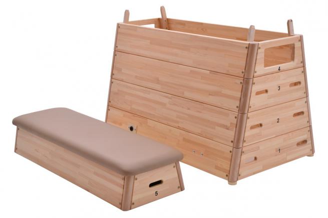 5-PART SLOPING VAULTING BOX, NATURAL LEATHER, TRANSPORT TROLLEY (2)