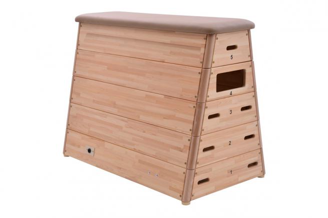 5-PART SLOPING VAULTING BOX, NATURAL LEATHER, TRANSPORT TROLLEY (1)