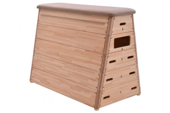 5-PART SLOPING VAULTING BOX, NATURAL LEATHER, NO TRANSPORT TROLLEY
